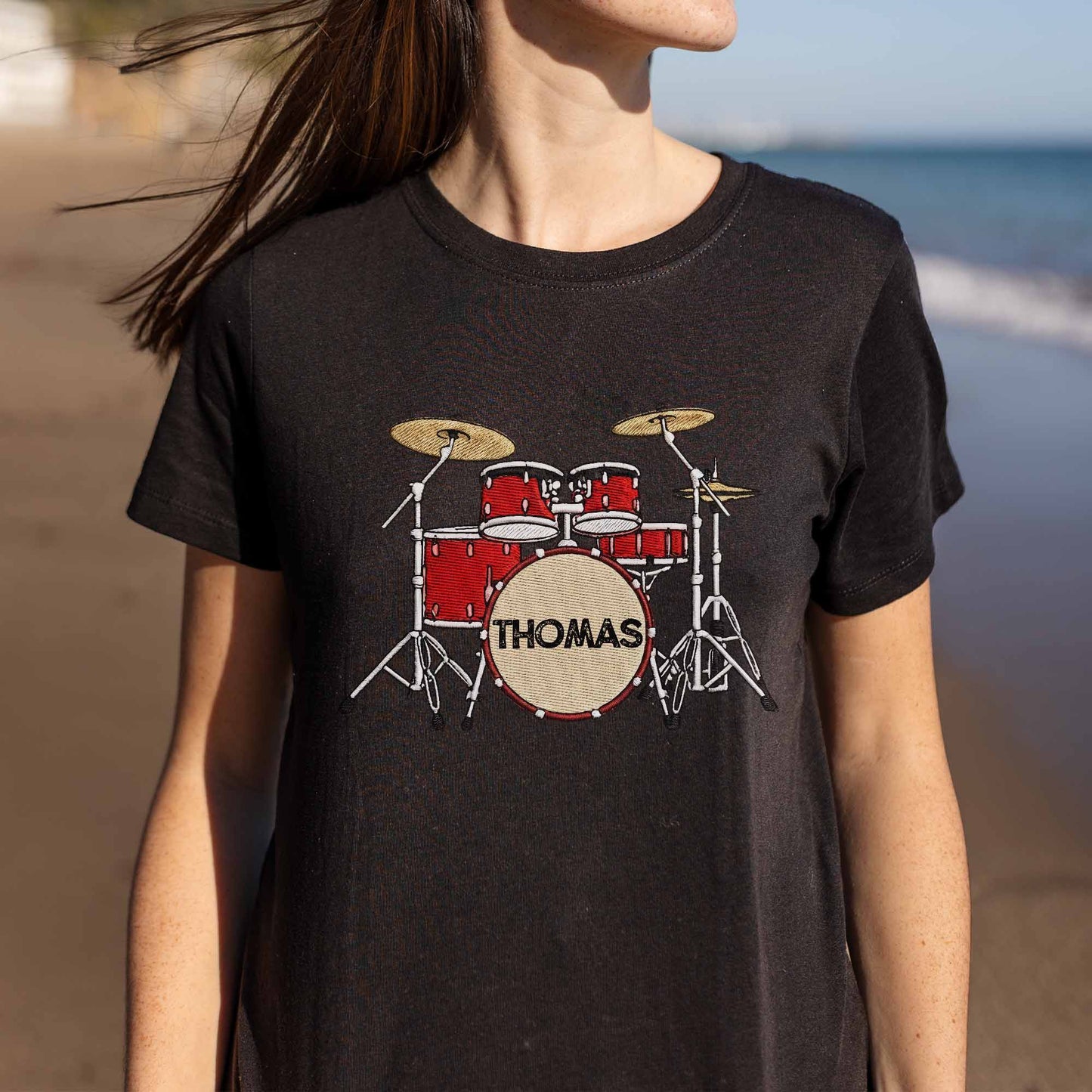 Drummer Personalized Custom Drum Set With 3D Embroidery - Personalized Custom Unisex T-shirt, Hoodie - MUSIC069_BBAS