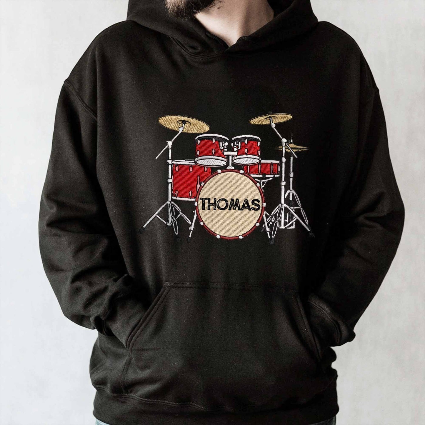 Drummer Personalized Custom Drum Set With 3D Embroidery - Personalized Custom Unisex T-shirt, Hoodie - MUSIC069_BBAS