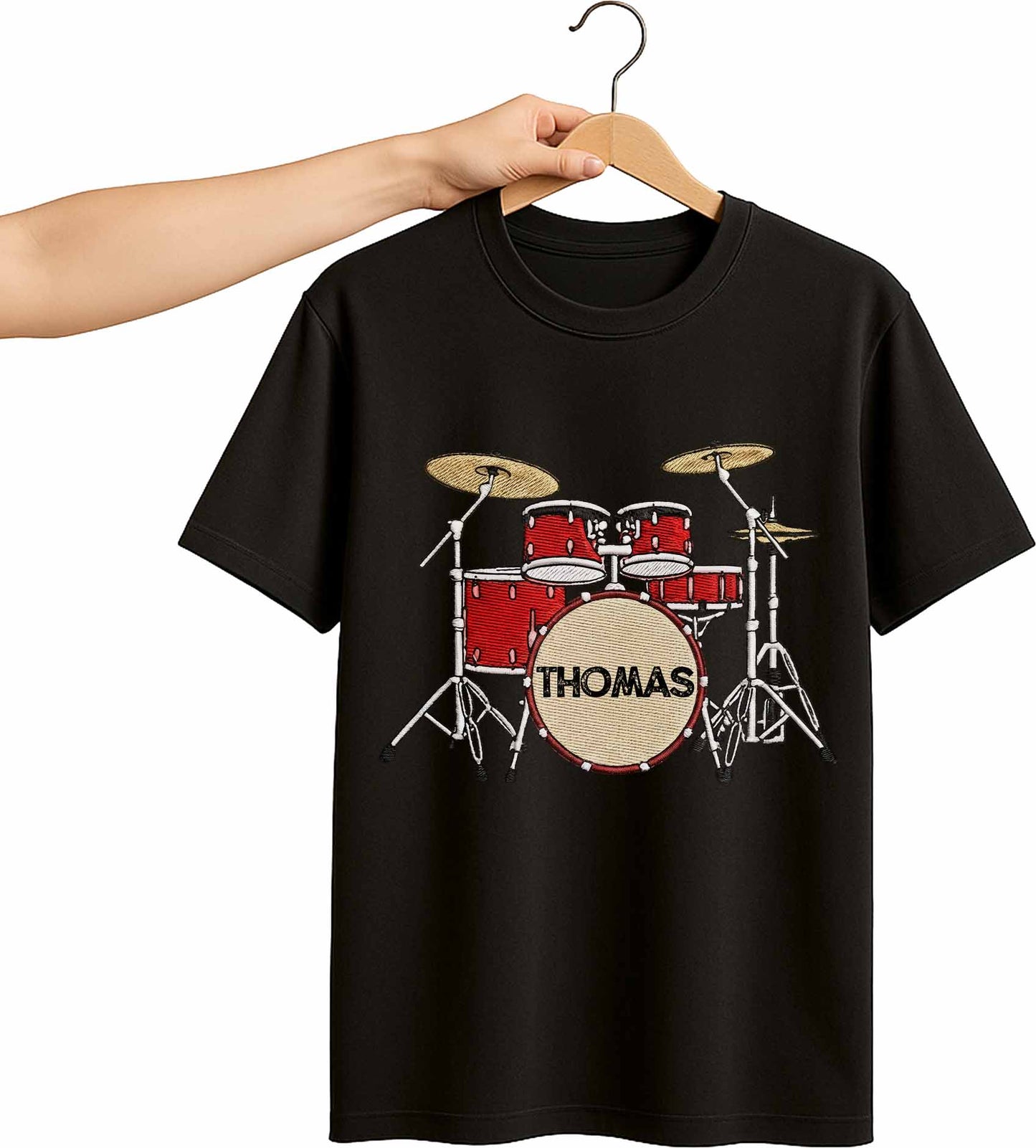 Drummer Personalized Custom Drum Set With 3D Embroidery - Personalized Custom Unisex T-shirt, Hoodie - MUSIC069_BBAS