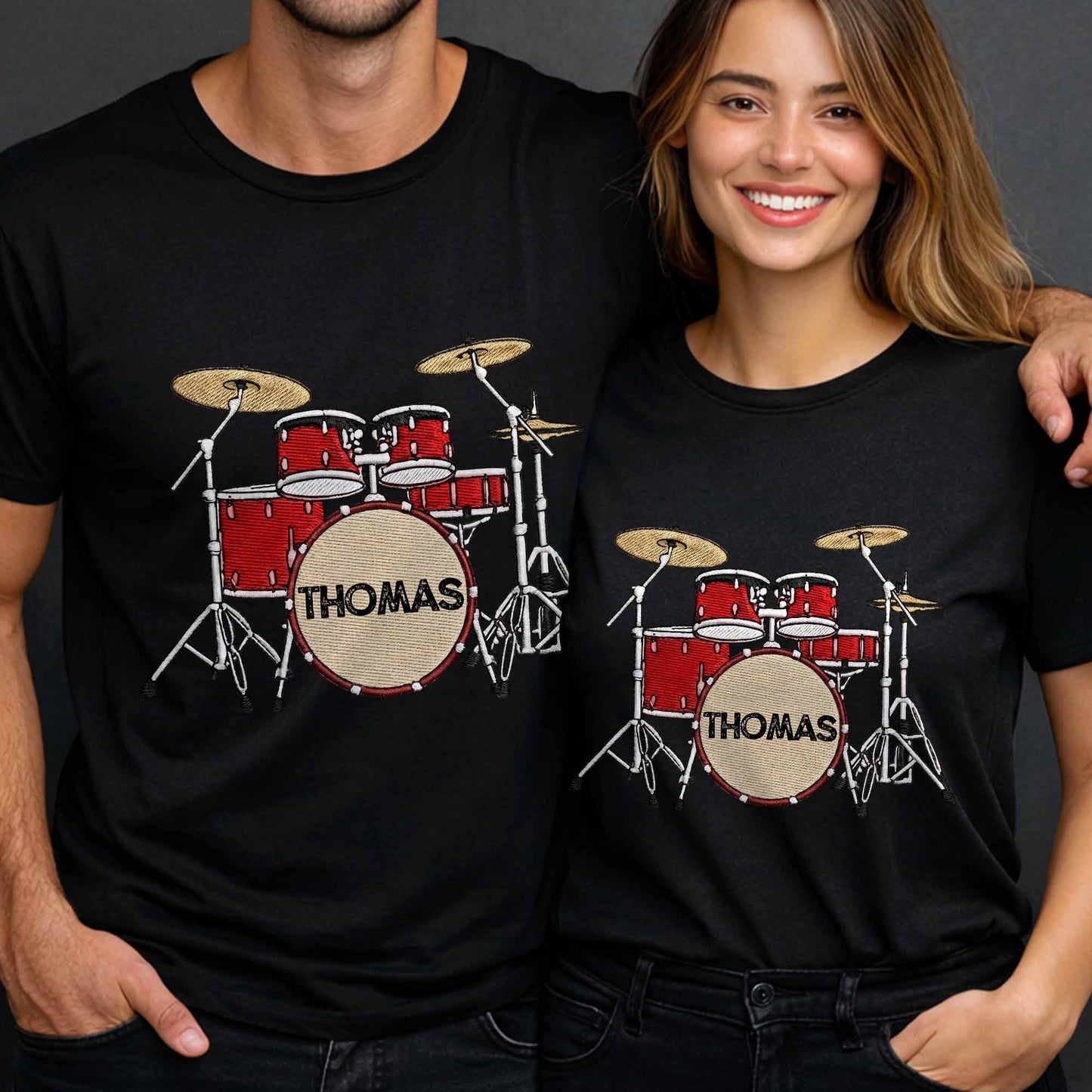 Drummer Personalized Custom Drum Set With 3D Embroidery - Personalized Custom Unisex T-shirt, Hoodie - MUSIC069_BBAS