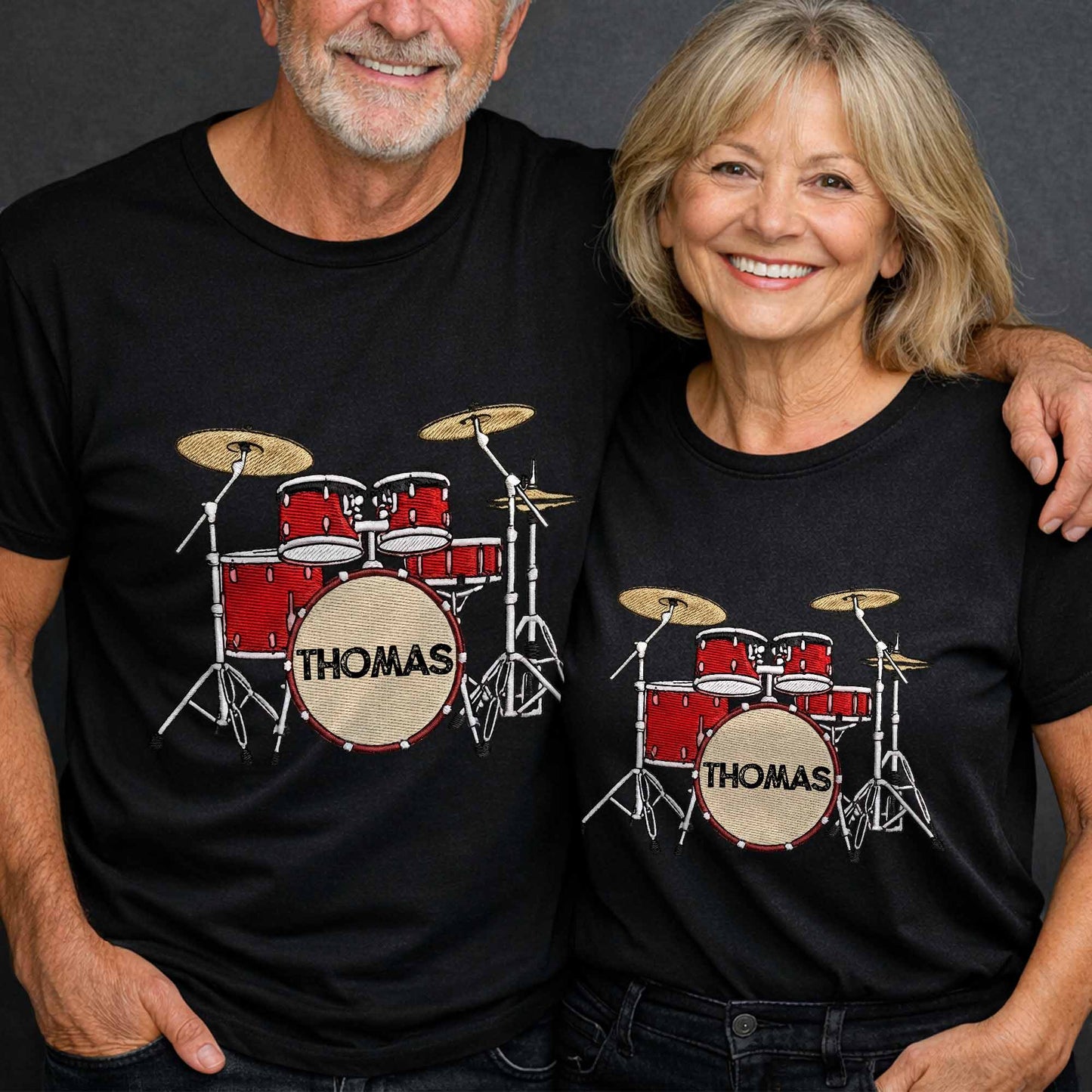 Drummer Personalized Custom Drum Set With 3D Embroidery - Personalized Custom Unisex T-shirt, Hoodie - MUSIC069_BBAS