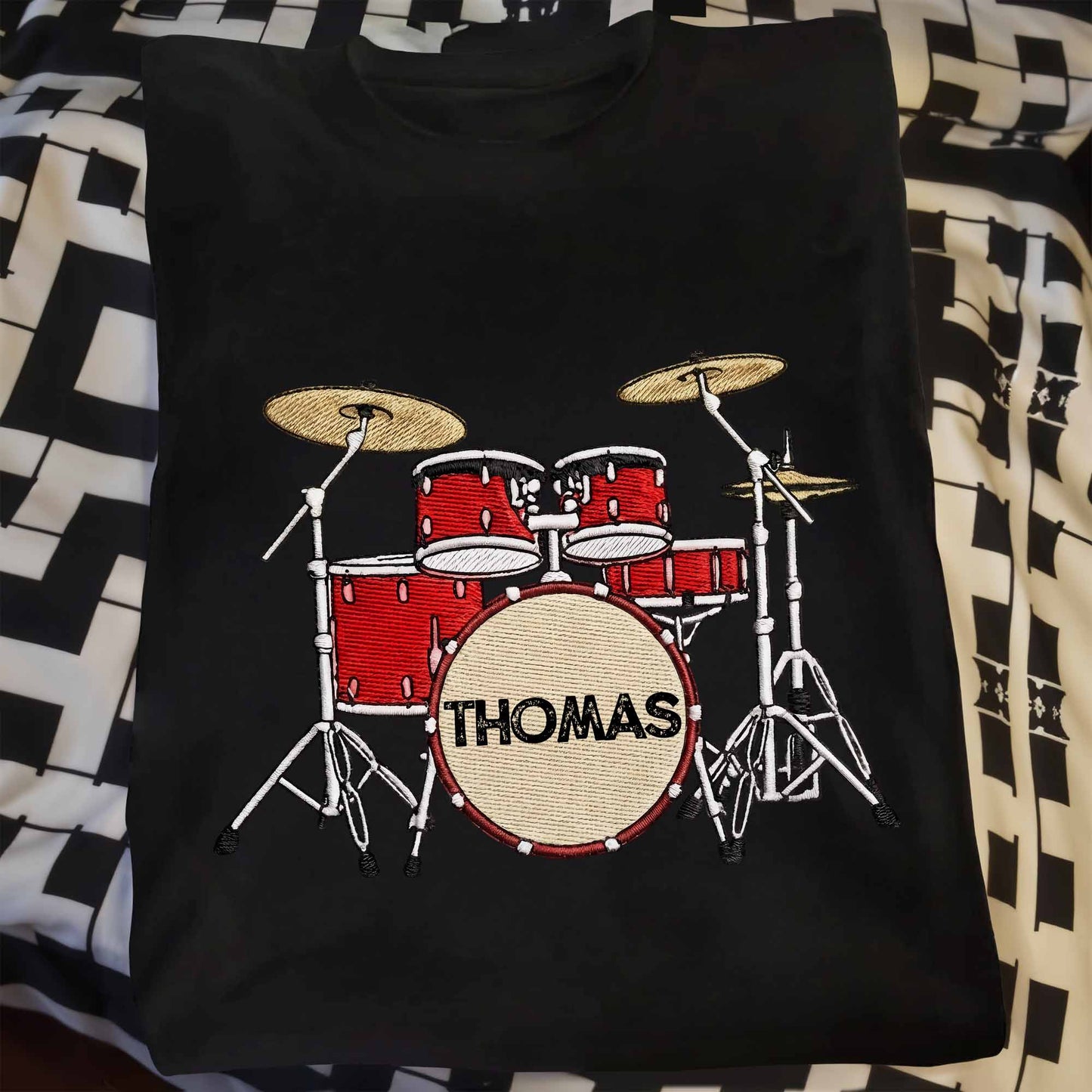 Drummer Personalized Custom Drum Set With 3D Embroidery - Personalized Custom Unisex T-shirt, Hoodie - MUSIC069_BBAS