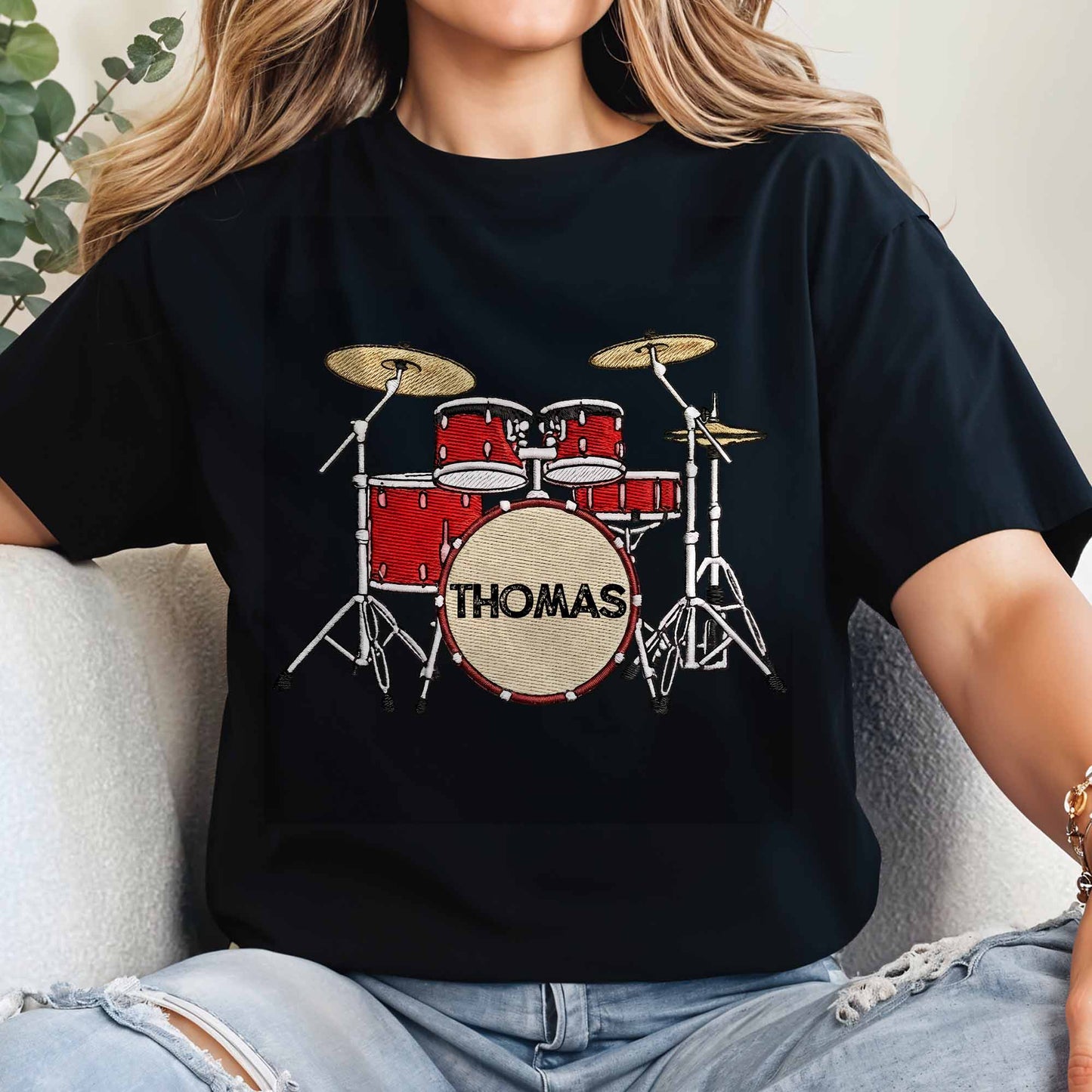 Drummer Personalized Custom Drum Set With 3D Embroidery - Personalized Custom Unisex T-shirt, Hoodie - MUSIC069_BBAS