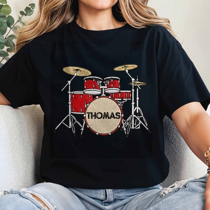 Drummer Personalized Custom Drum Set With 3D Embroidery - Personalized Custom Unisex T-shirt, Hoodie - MUSIC069_BBAS