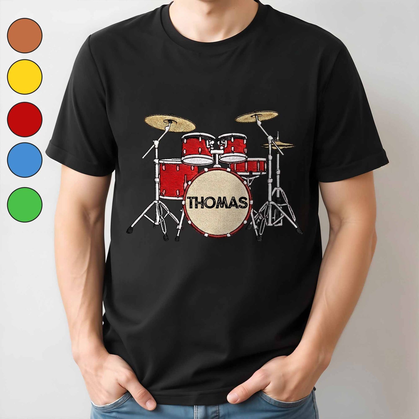 Drummer Personalized Custom Drum Set With 3D Embroidery - Personalized Custom Unisex T-shirt, Hoodie - MUSIC069_BBAS
