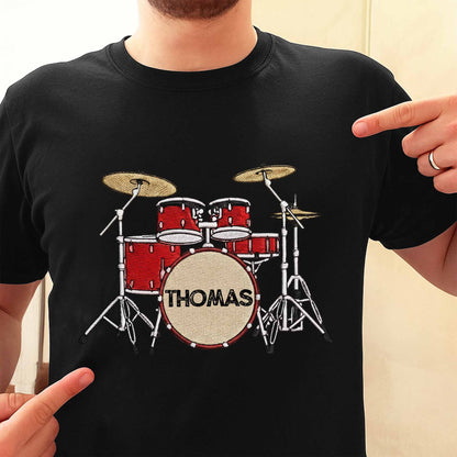 Drummer Personalized Custom Drum Set With 3D Embroidery - Personalized Custom Unisex T-shirt, Hoodie - MUSIC069_BBAS