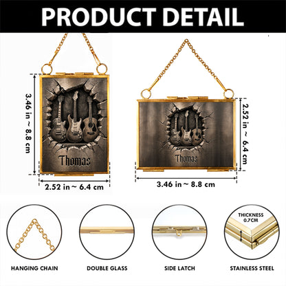 Rocking Through The Holidays Guitars With 3D Effect Cracked Wall - Personalized Metal Frame Ornament - MUSIC097_GOFRO