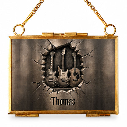 Rocking Through The Holidays Guitars With 3D Effect Cracked Wall - Personalized Metal Frame Ornament - MUSIC097_GOFRO