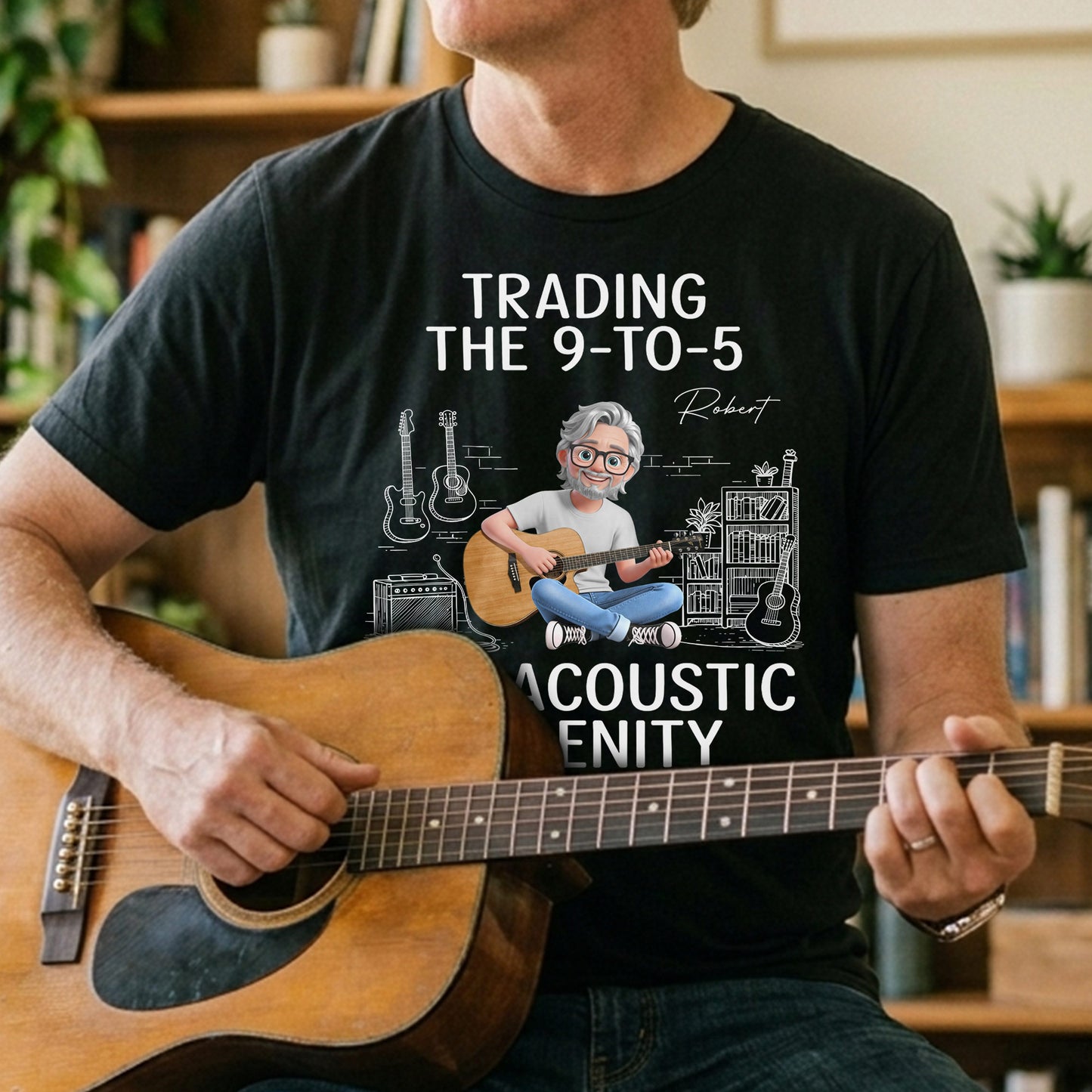 Trading The 9 To 5 For Acoustic Serenity Guitar Musician Art - Personalized Custom Unisex T-shirt, Hoodie - MUSIC112_BBAS