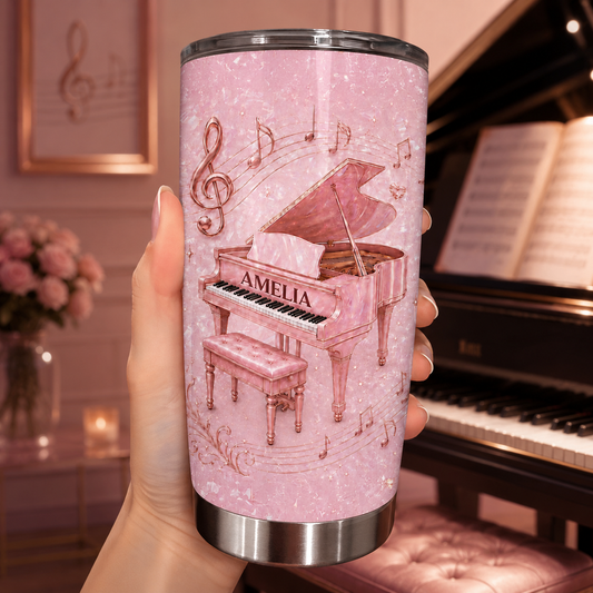 Music Is The Language Of The Soul Pink Grand Piano Musical Notes - Personalized Custom Stainless Steel Tumbler 20oz - MUSIC161_USTUM