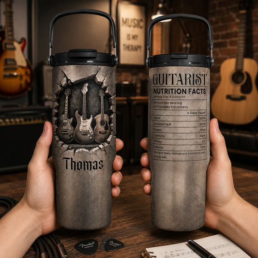 Rock On With The Rhythm Of Life Electric And Acoustic Guitars - Personalized 30oz Tumbler With Handle - MUSIC164_TBH