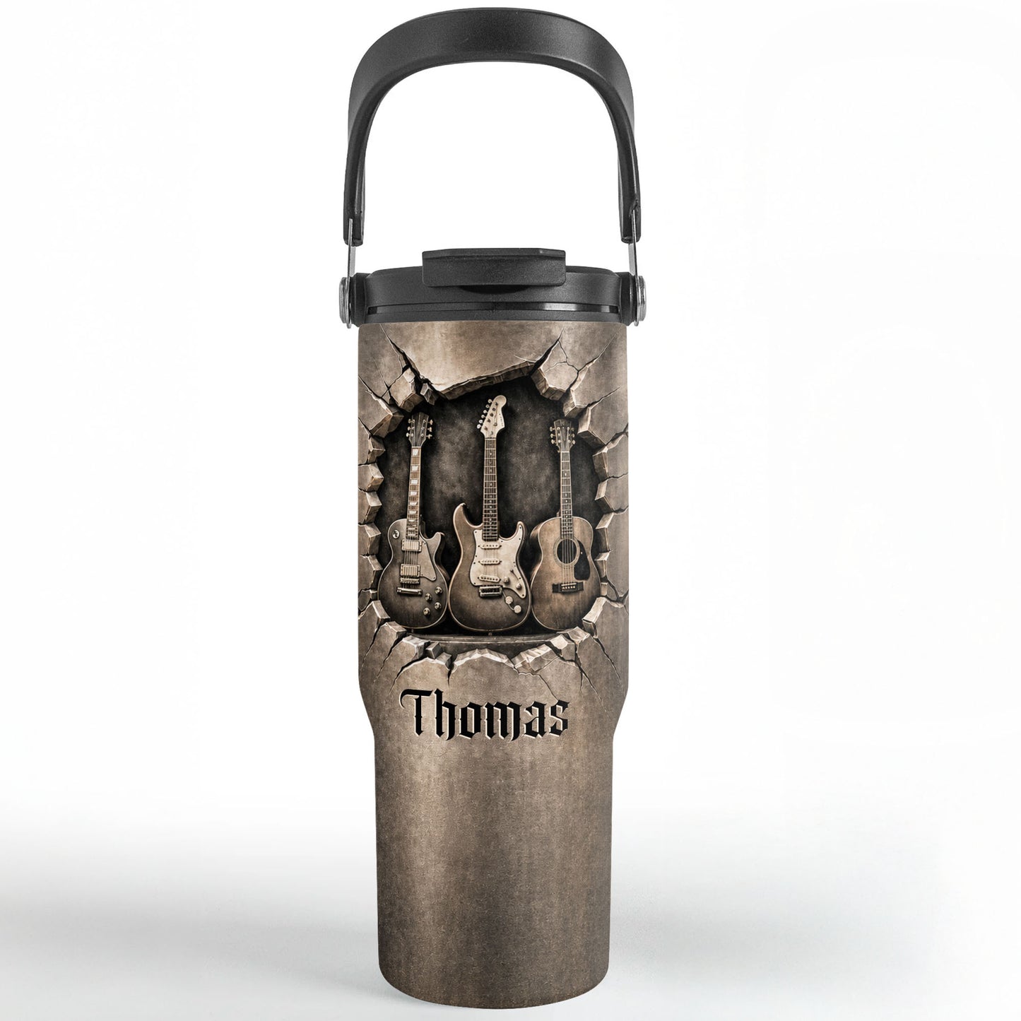 Rock On With These Iconic Guitars Through The Wall - Personalized 30oz Tumbler With Handle - MUSIC166_TBH
