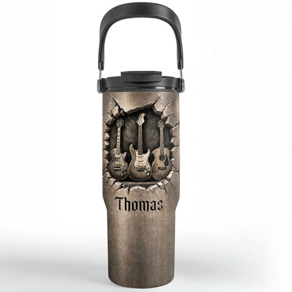 Rock On With These Iconic Guitars Through The Wall - Personalized 30oz Tumbler With Handle - MUSIC166_TBH