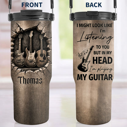 Rock On With These Iconic Guitars Through The Wall - Personalized 30oz Tumbler With Handle - MUSIC166_TBH