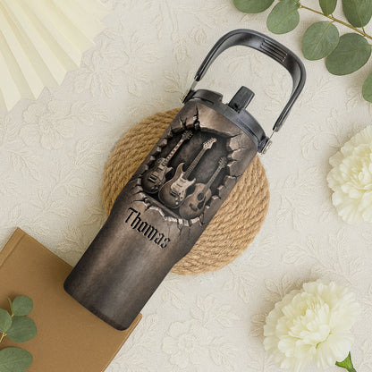 Rock On With These Iconic Guitars Through The Wall - Personalized 30oz Tumbler With Handle - MUSIC166_TBH