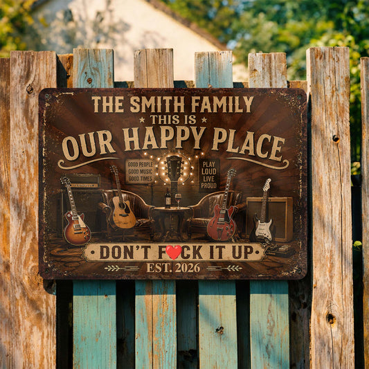 This Is Our Happy Place Custom Family Guitar Metal Sign - Personalized Metal Sign - MUSIC170_MSIGN