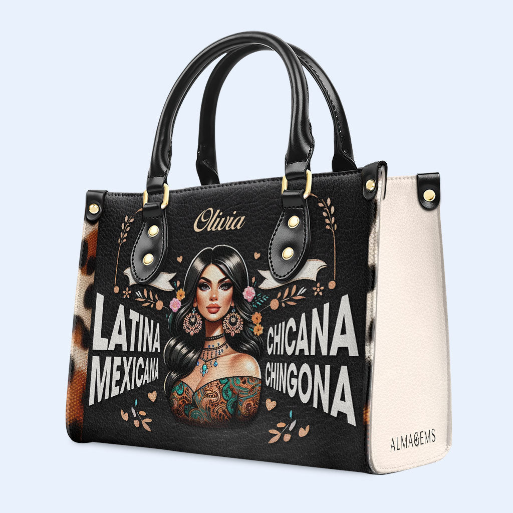 Latina Mexicana Chicana Chingona - Bolso de Cuero Personalizado - MX04