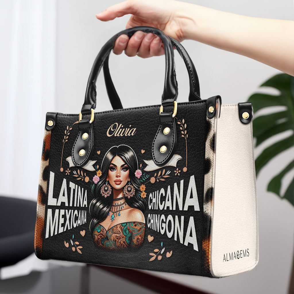 Latina Mexicana Chicana Chicano Heritage Personalized Custom Handbag All Over Print Leather Handbag Gift For Mom Daughter Hispanic Culture Enthusiasts ALMA GEMS