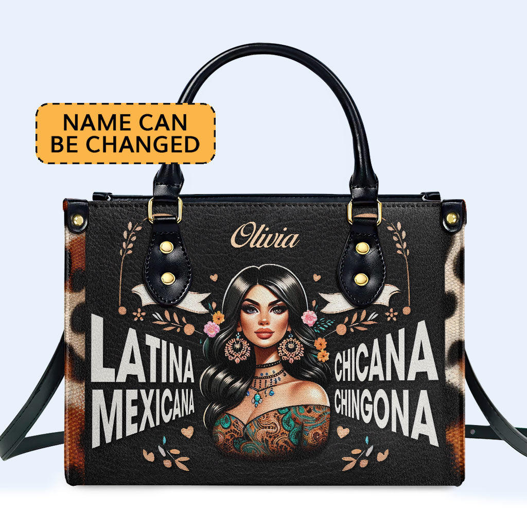 Latina Mexicana Chicana Chingona - Bolso de Cuero Personalizado - MX04