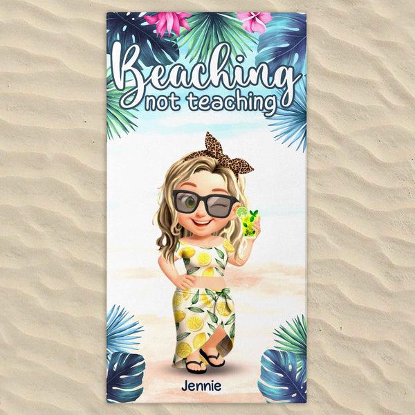 Plage, pas enseignement, palmiers, fleurs – Serviette de plage personnalisée – TEACH006_BETO