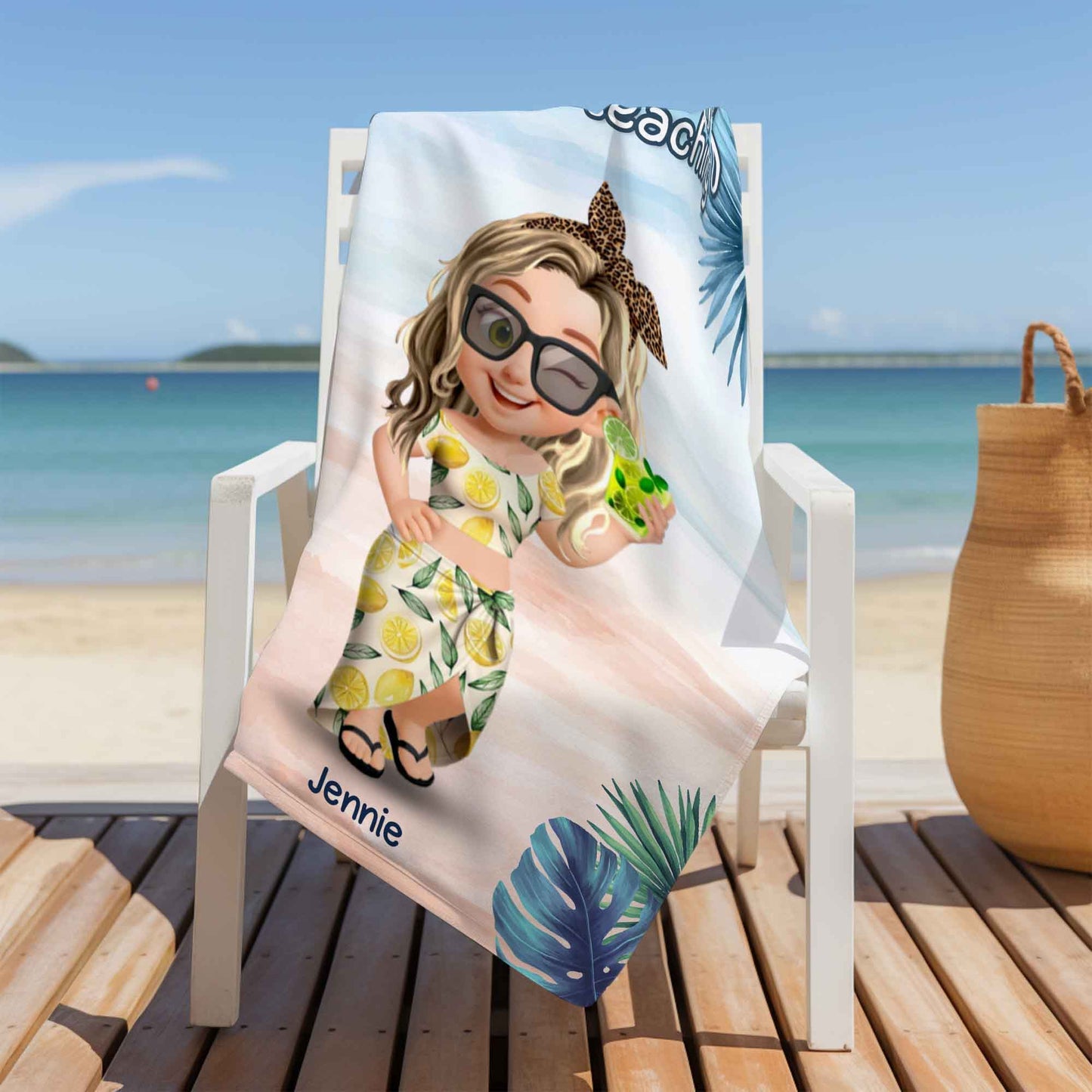 Beaching Not Teaching, Palm Trees, Flowers - Personalized Beach Towel - TEACH006_BETO