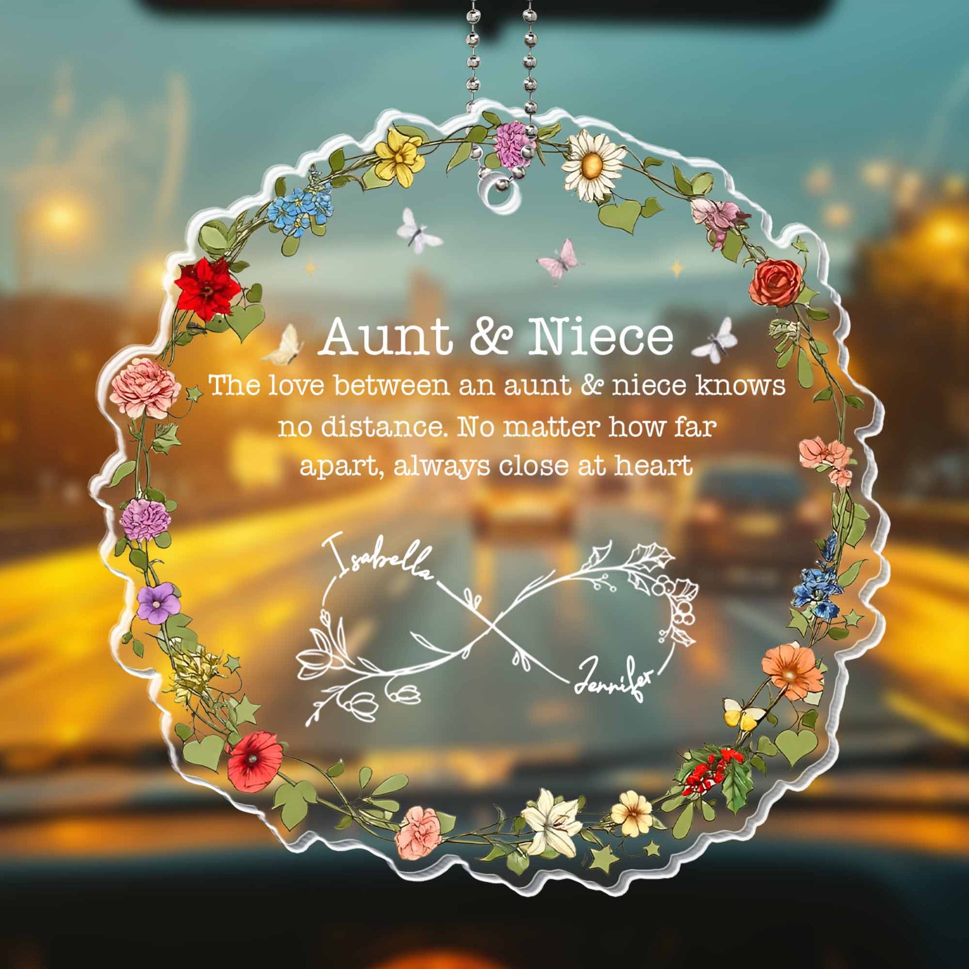 The Love Between An Aunt & Niece, Flowers & Heart Design