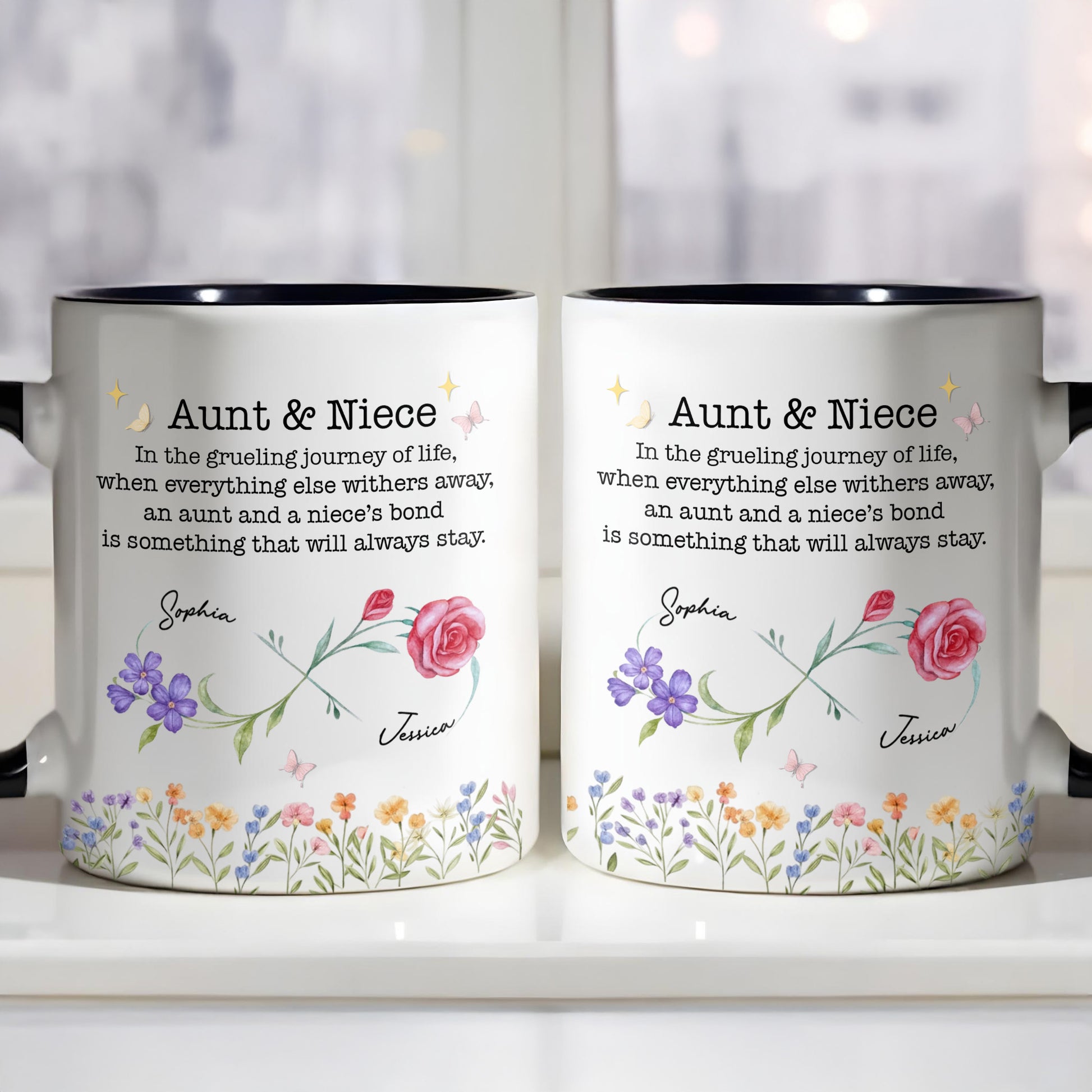 Aunt & Niece Everlasting Bond With Flowers And Butterfly