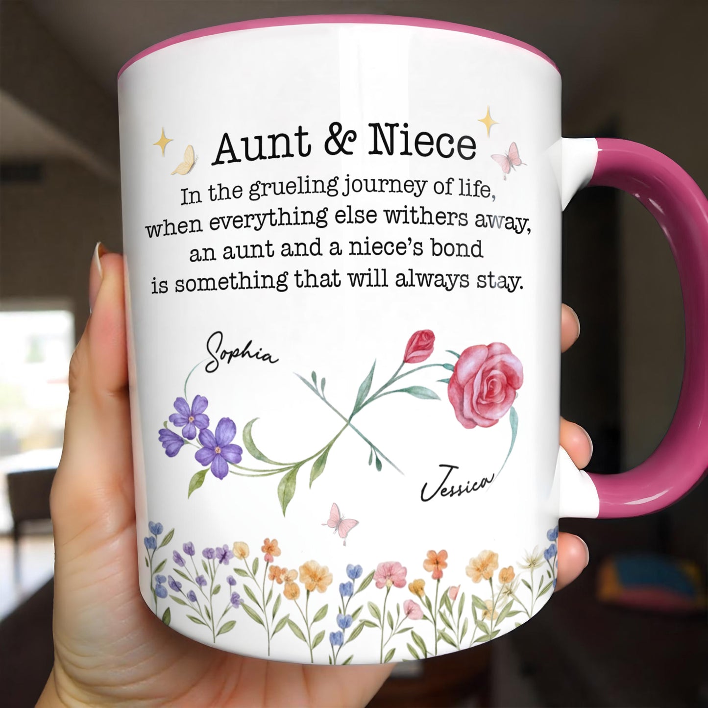 Aunt & Niece Everlasting Bond With Flowers And Butterfly