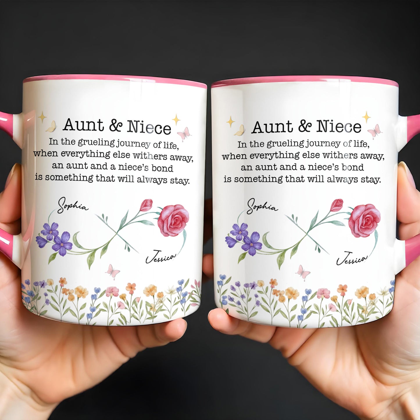 Aunt & Niece Everlasting Bond With Flowers And Butterfly