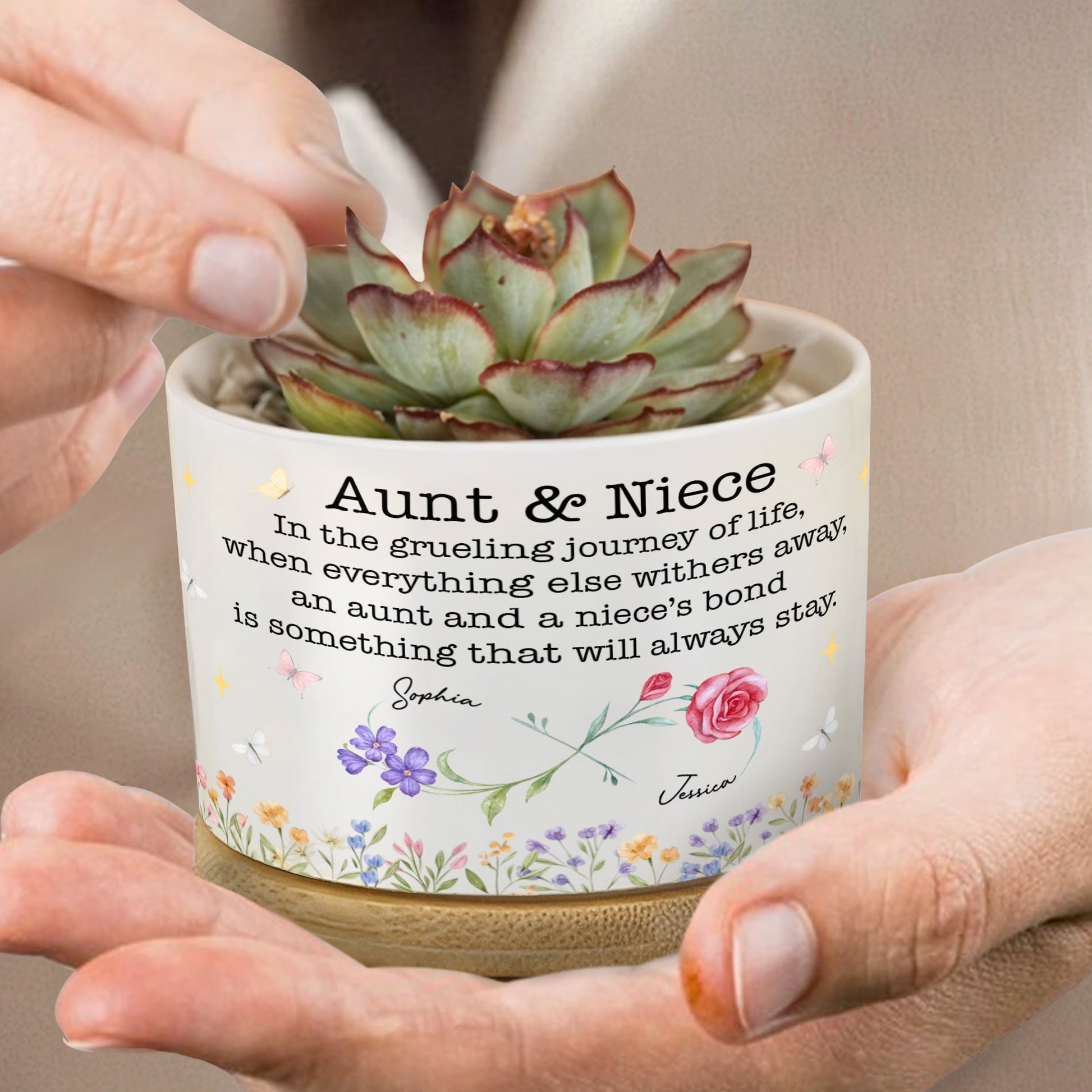 Aunt And Niece’s Bond, Flowers And Butterflies Design