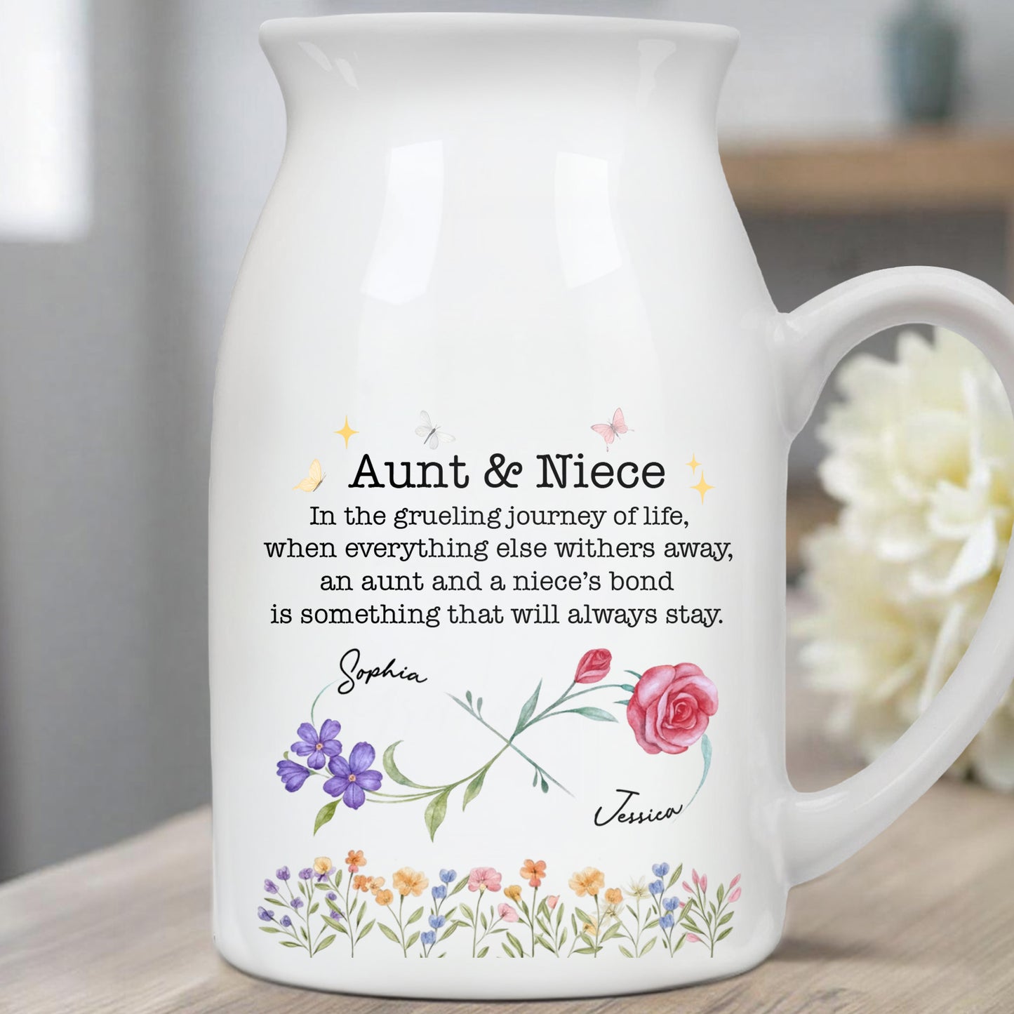 Aunt And Niece's Bond, Flowers and Butterfly