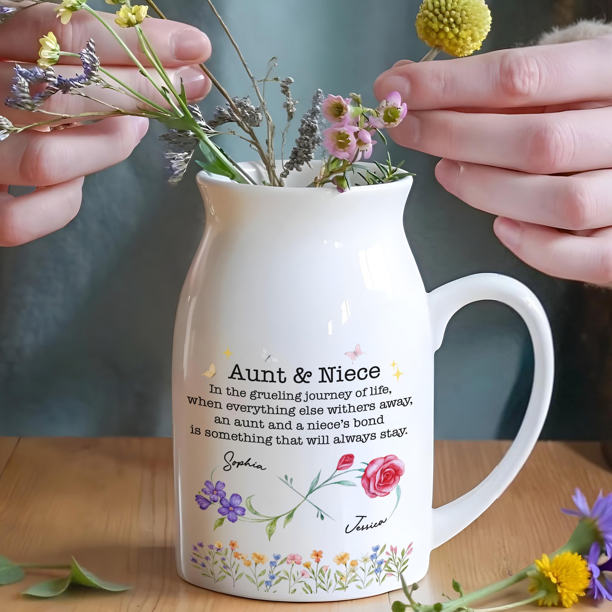 Aunt And Niece's Bond, Flowers and Butterfly