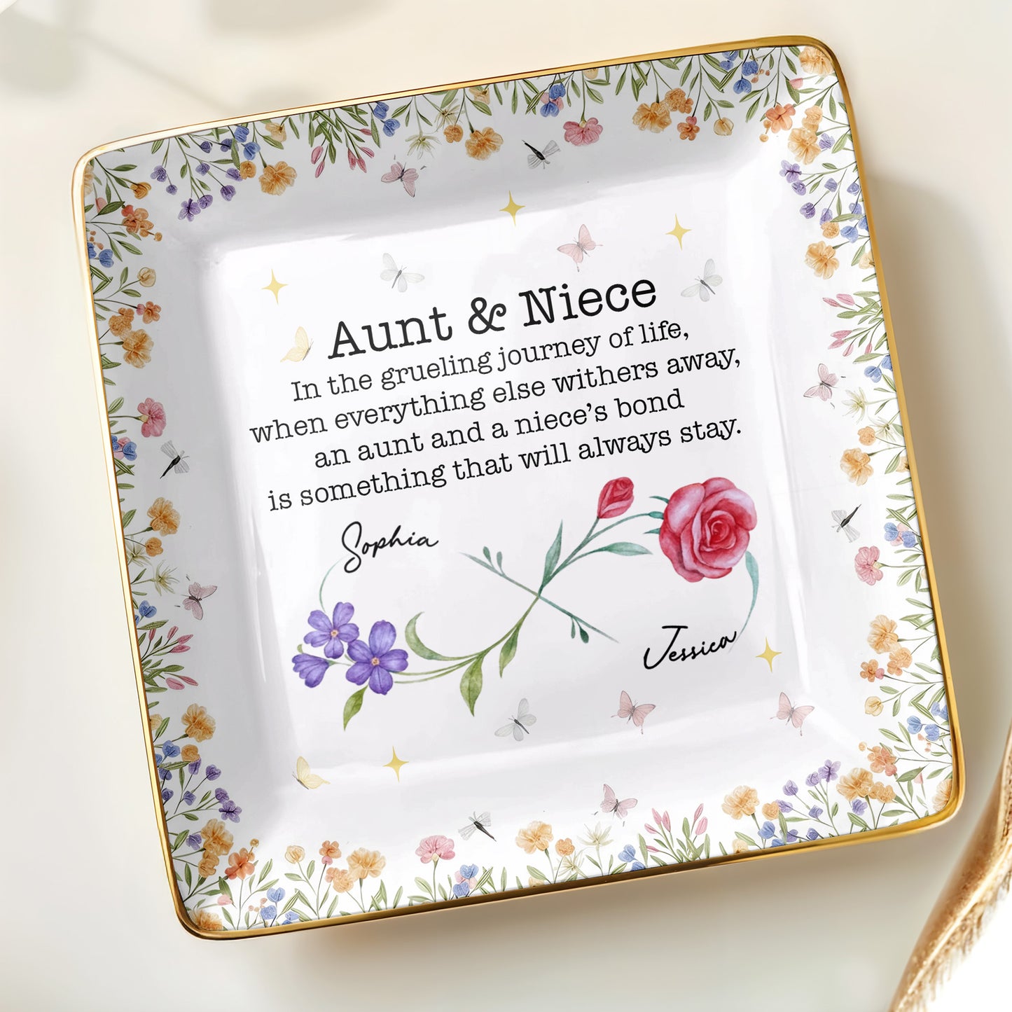 Aunt & Niece Bond, Decorated With Flowers And Butterflies