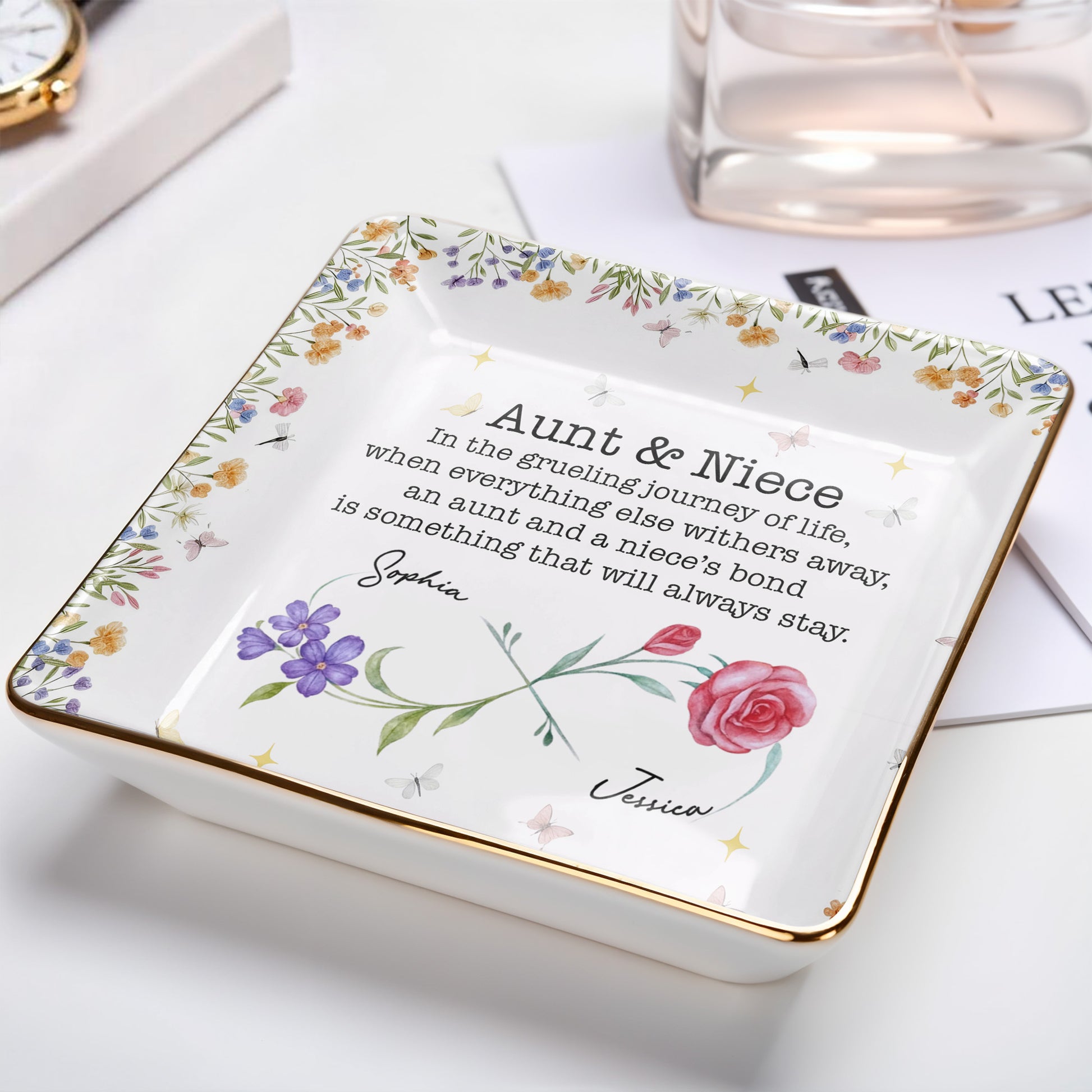 Aunt & Niece Bond, Decorated With Flowers And Butterflies