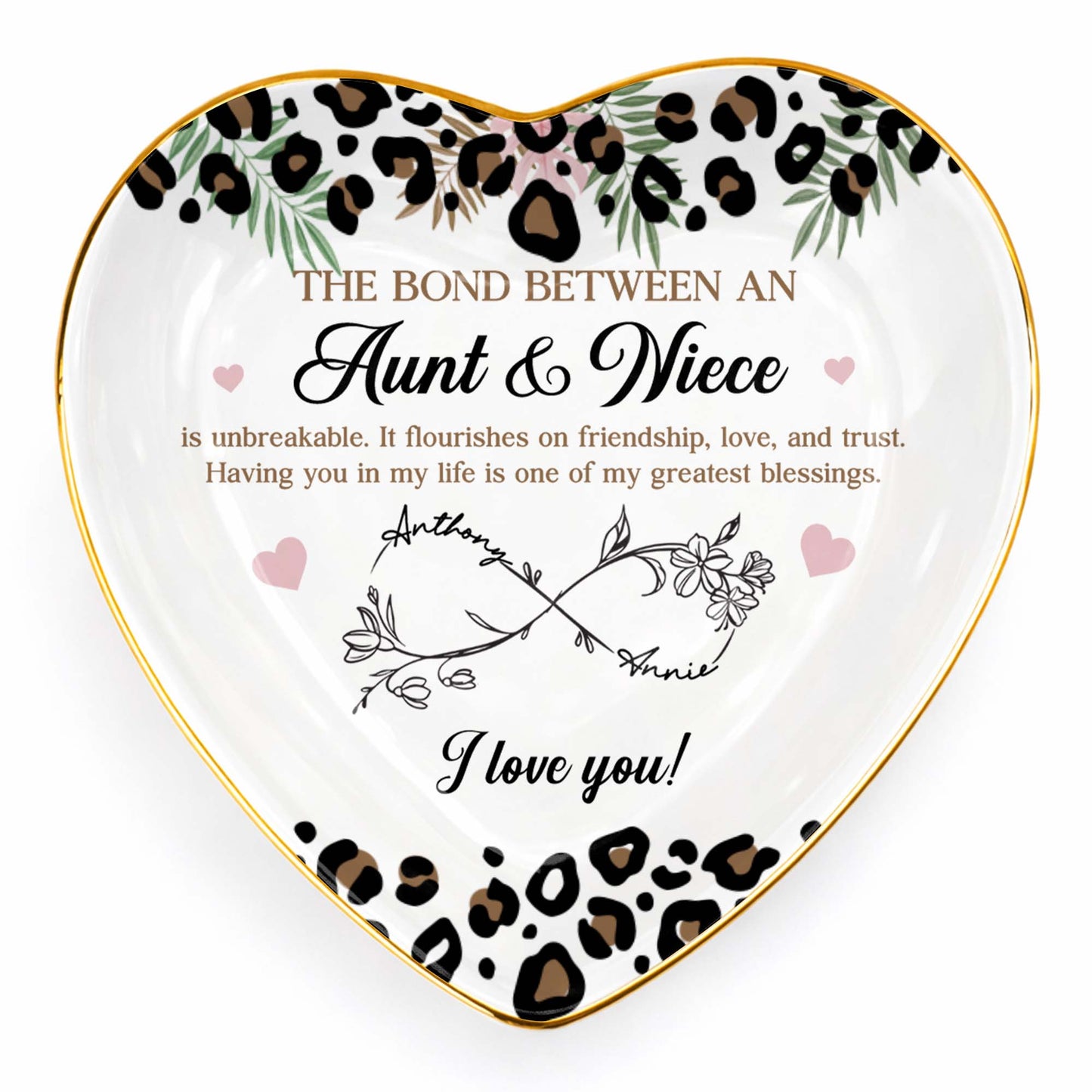 The Bond Between An Aunt And Niece Leopard Print Infinity Flower Ceramic