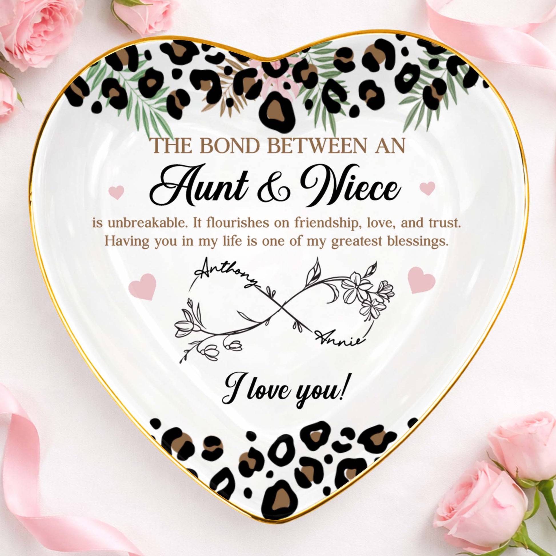The Bond Between An Aunt And Niece Leopard Print Infinity Flower Ceramic