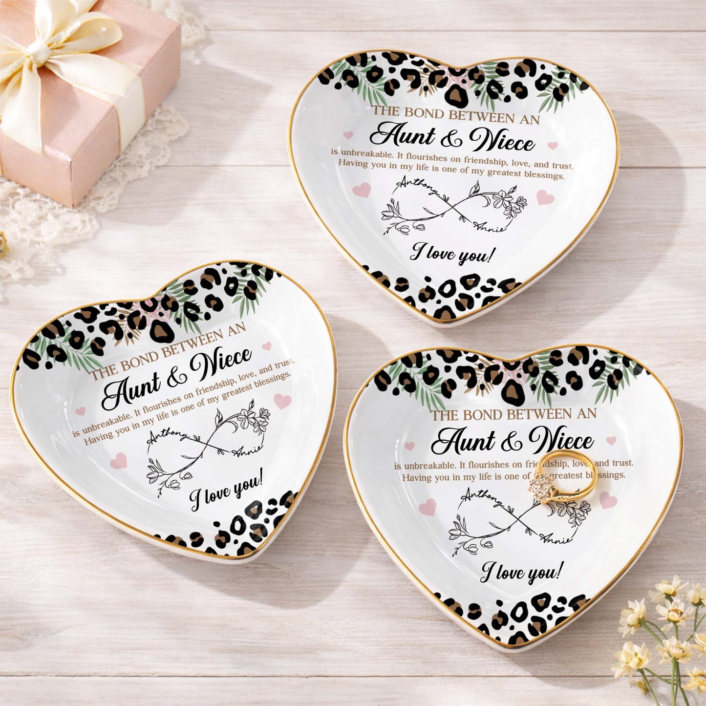 The Bond Between An Aunt And Niece Leopard Print Infinity Flower Ceramic