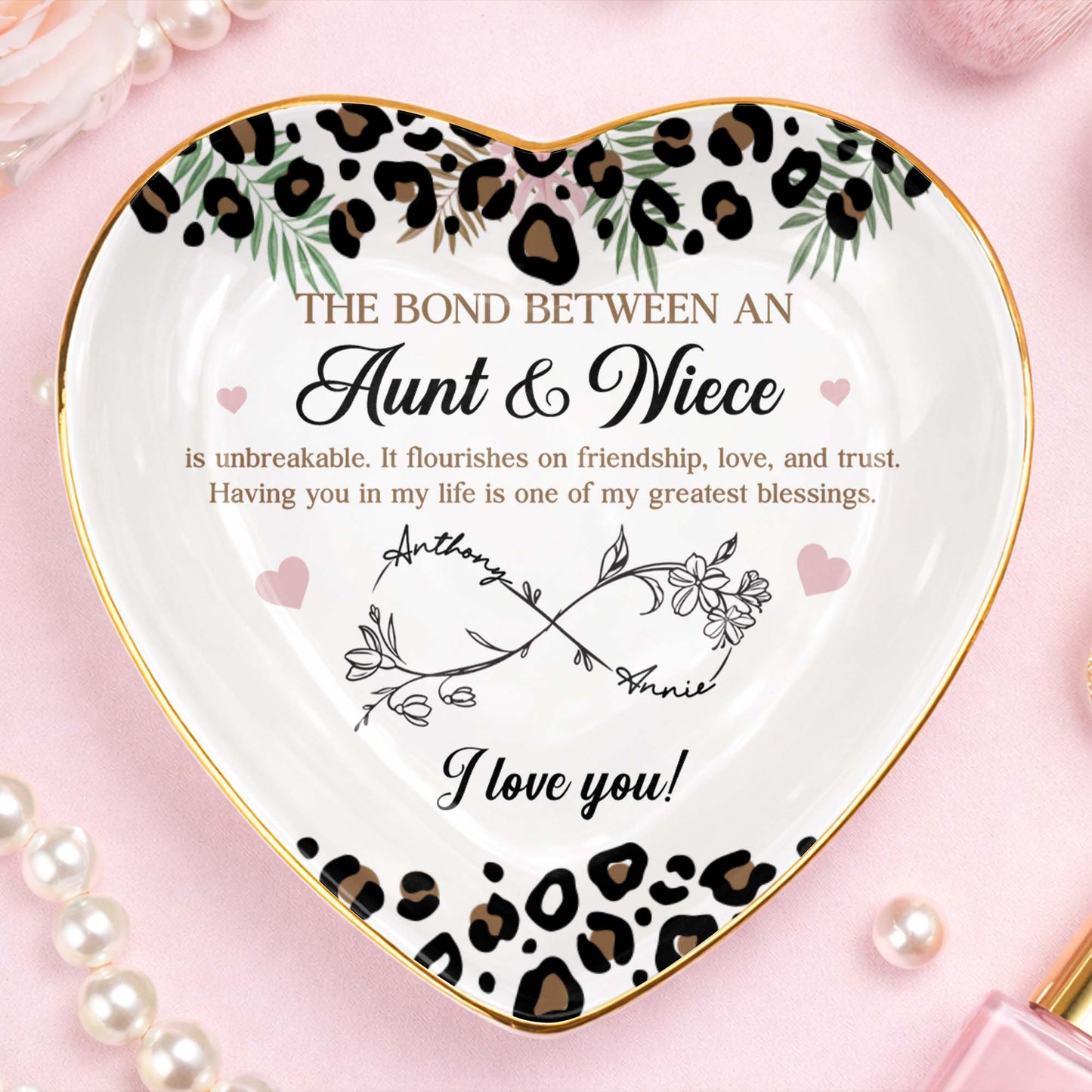 The Bond Between An Aunt And Niece Leopard Print Infinity Flower Ceramic