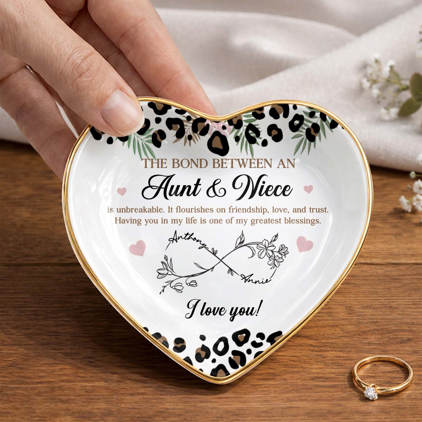 The Bond Between An Aunt And Niece Leopard Print Infinity Flower Ceramic