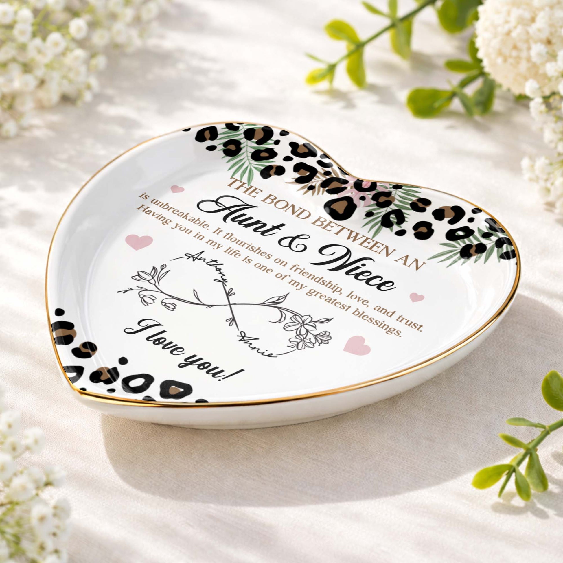 The Bond Between An Aunt And Niece Leopard Print Infinity Flower Ceramic