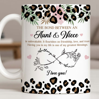 The Bond Between An Aunt & Niece, Leopard Print And Hearts - Personalized Custom Coffee Mug - NCE014_MG