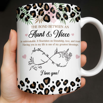 The Bond Between An Aunt & Niece, Leopard Print And Hearts - Personalized Custom Coffee Mug - NCE014_MG