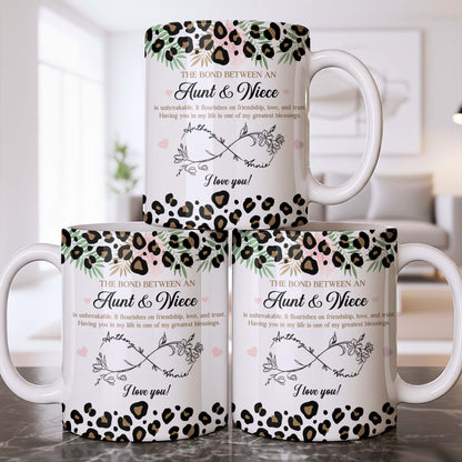 The Bond Between An Aunt & Niece, Leopard Print And Hearts - Personalized Custom Coffee Mug - NCE014_MG