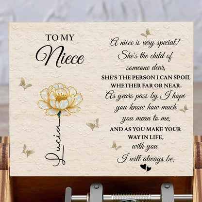 To My Niece, Flower And Butterflies Music Box - Custom Music Box With "You Are My Sunshine" Tune - NCE015_MZB