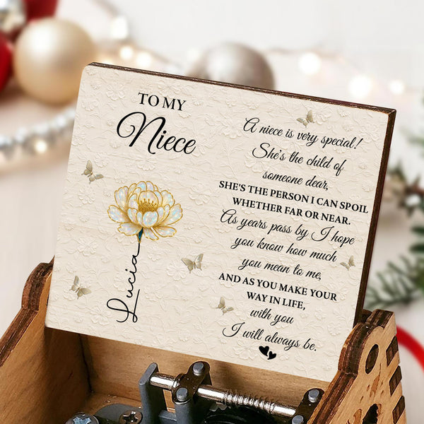 To My Niece, Flower And Butterflies Music Box - Custom Music Box With "You Are My Sunshine" Tune - NCE015_MZB