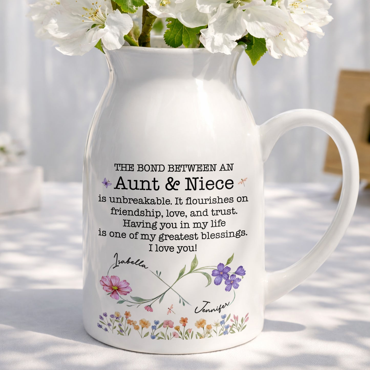 The Bond Between An Aunt & Niece, Flowers Design - Personalized Ceramic Flower Vase - NCE022_CEV