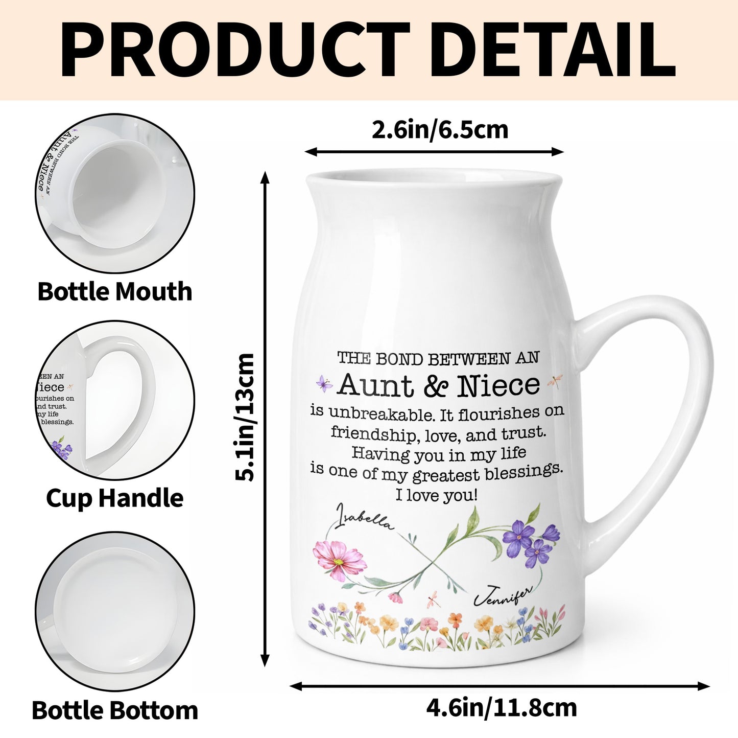 The Bond Between An Aunt & Niece, Flowers Design - Personalized Ceramic Flower Vase - NCE022_CEV