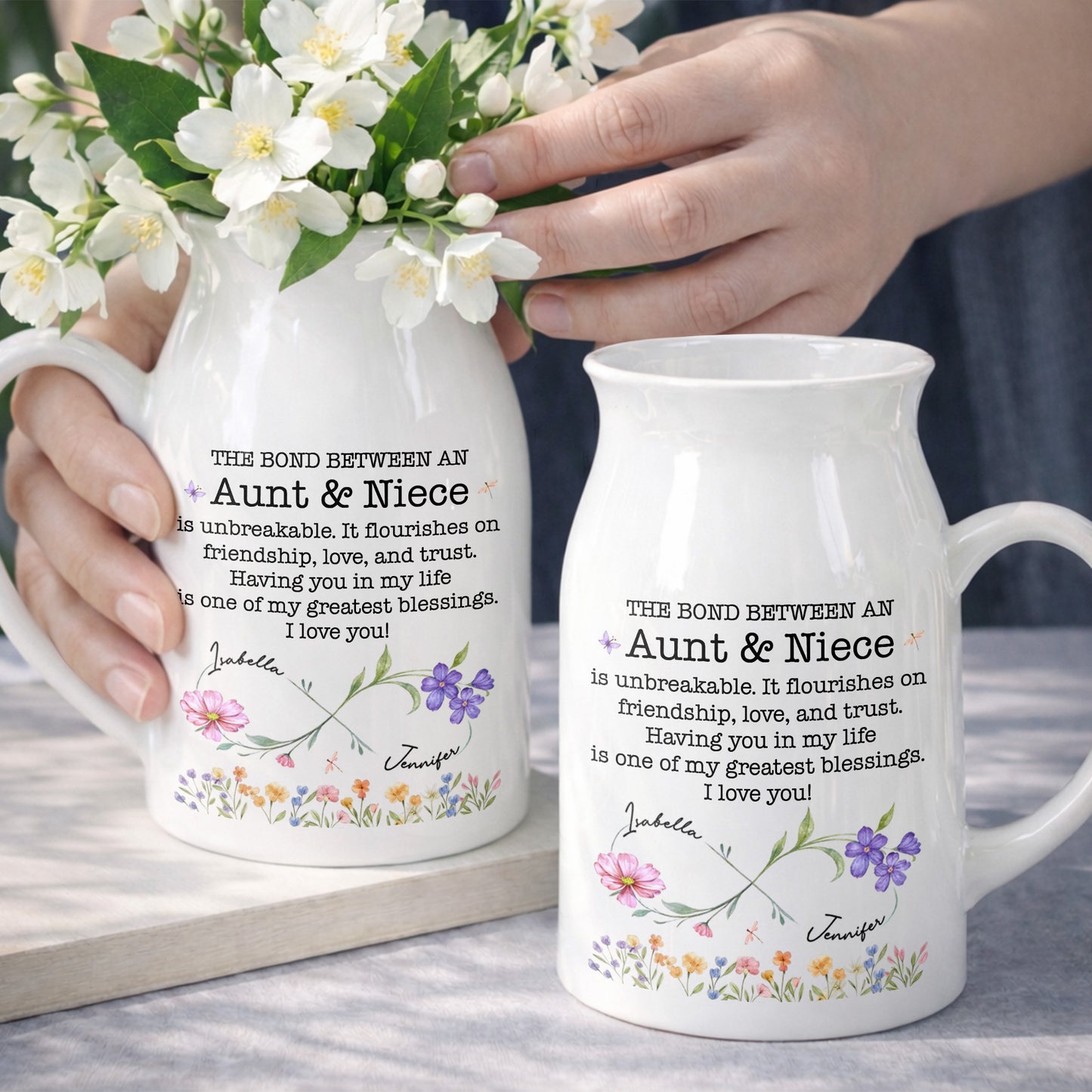 The Bond Between An Aunt & Niece, Flowers Design - Personalized Ceramic Flower Vase - NCE022_CEV