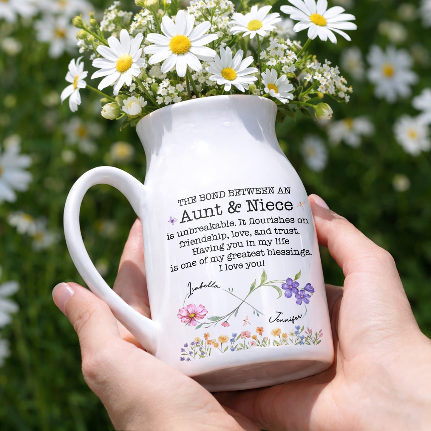 The Bond Between An Aunt & Niece, Flowers Design - Personalized Ceramic Flower Vase - NCE022_CEV