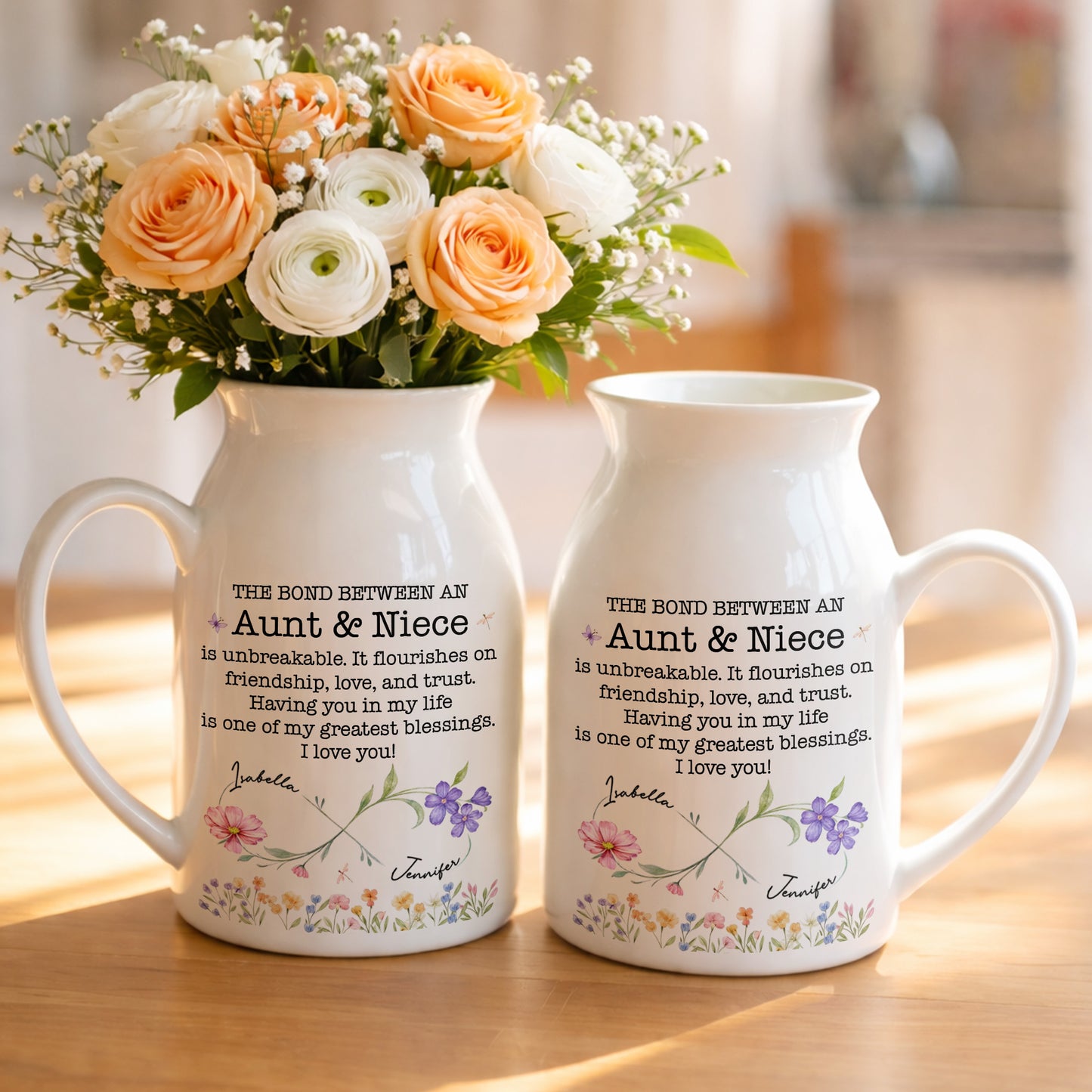 The Bond Between An Aunt & Niece, Flowers Design - Personalized Ceramic Flower Vase - NCE022_CEV
